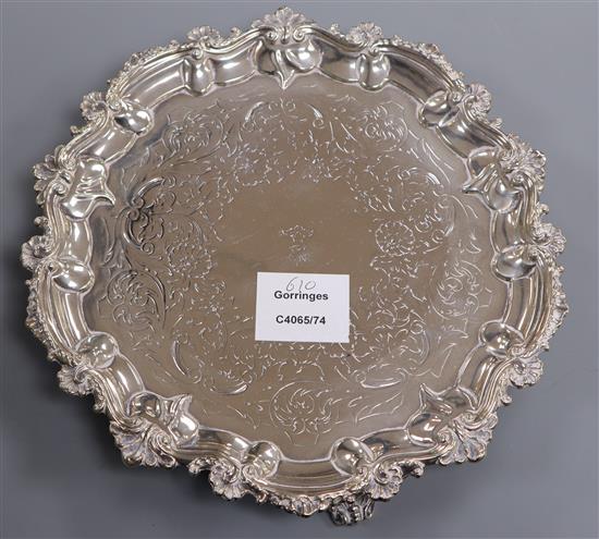 A Victorian silver foliate engraved salver, London 1839, by Reilly and Sumner, 19 oz.